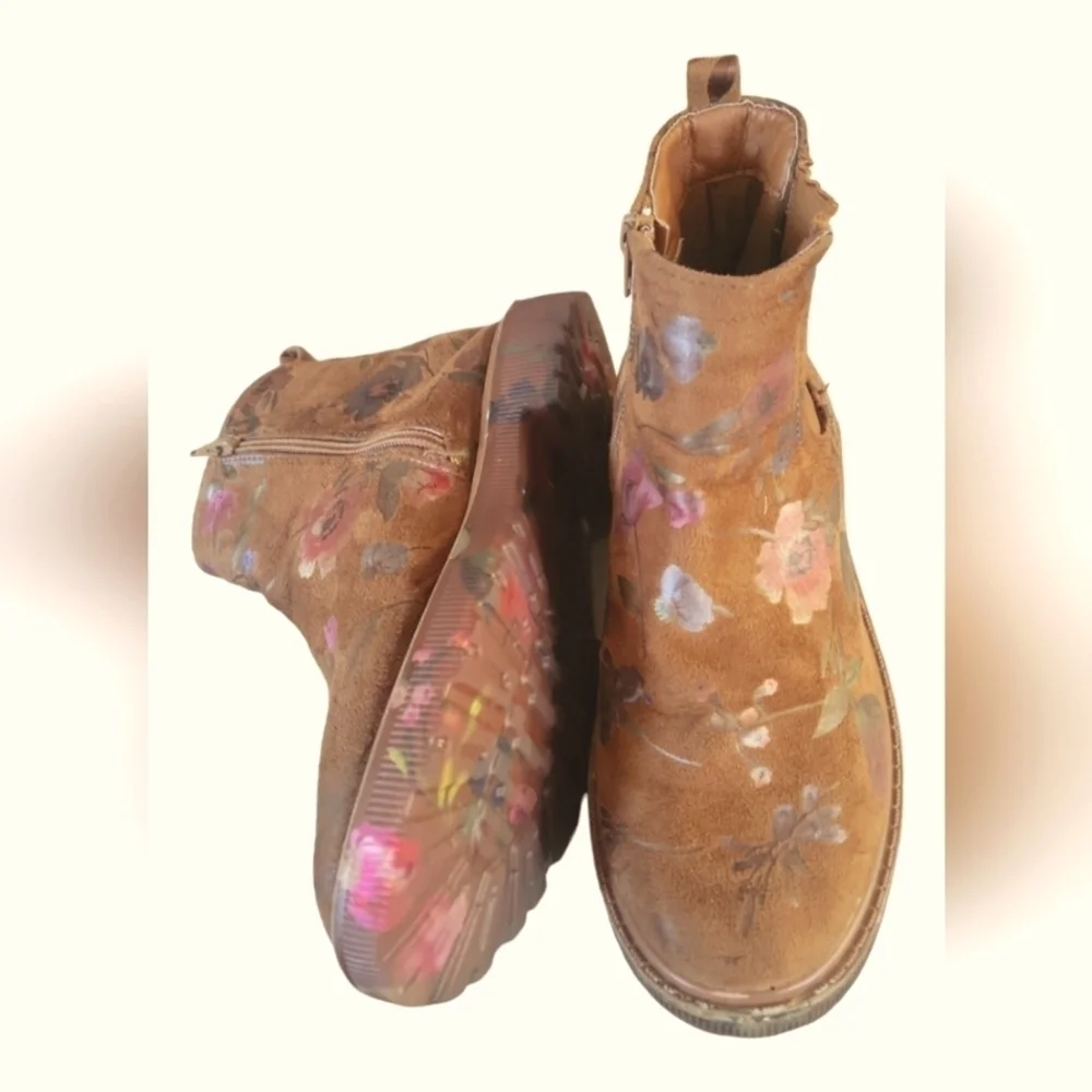 Steve Madden Girl Crystl Floral Chelsea Multicolor Ankle Boots Sz 4